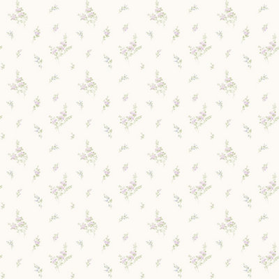 Galerie Miniatures 2 White Purple Green Small Floral Sprig Smooth Wallpaper