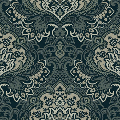 Galerie Mulberry Tree Black Floral Damask Wallpaper Roll