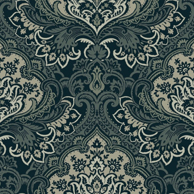 Galerie Mulberry Tree Black Floral Damask Wallpaper Roll