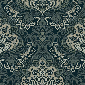 Galerie Mulberry Tree Black Floral Damask Wallpaper Roll