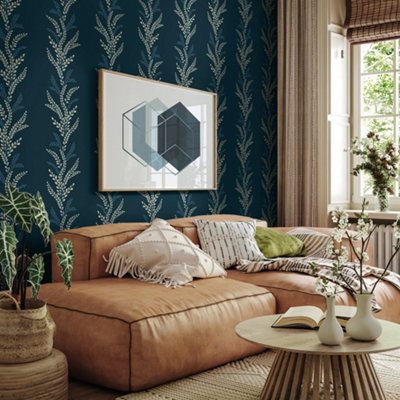 Galerie Mulberry Tree Blue Fern Leaf Wallpaper Roll