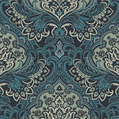 Galerie Mulberry Tree Blue Floral Damask Wallpaper Roll