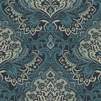 Galerie Mulberry Tree Blue Floral Damask Wallpaper Roll