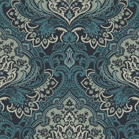 Galerie Mulberry Tree Blue Floral Damask Wallpaper Roll