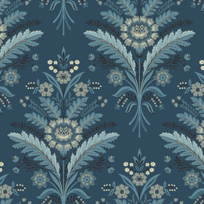 Galerie Mulberry Tree Blue Floral Leaf Wallpaper Roll
