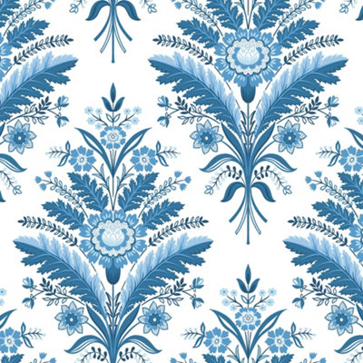 Galerie Mulberry Tree Blue Floral Leaf Wallpaper Roll