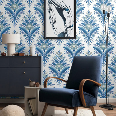 Galerie Mulberry Tree Blue Floral Leaf Wallpaper Roll