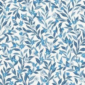 Galerie Mulberry Tree Blue Floral Leaf Wallpaper Roll