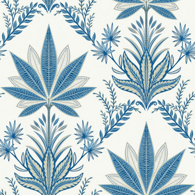 Galerie Mulberry Tree Blue Floral Sisal Grasscloth Wallpaper Roll