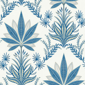 Galerie Mulberry Tree Blue Floral Sisal Grasscloth Wallpaper Roll