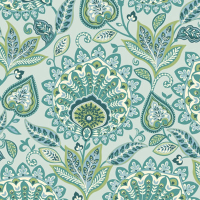 Galerie Mulberry Tree Blue Green Floral Pattern Wallpaper Roll