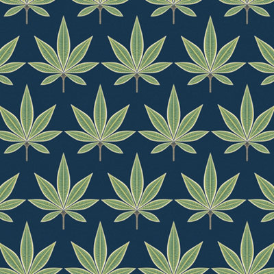 Galerie Mulberry Tree Blue Green Palm Leaf Wallpaper Roll