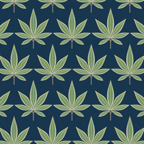 Galerie Mulberry Tree Blue Green Palm Leaf Wallpaper Roll