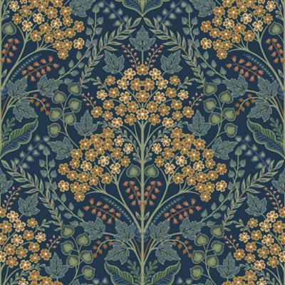 Galerie Mulberry Tree Blue Multicoloured Floral Leaf Wallpaper Roll