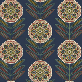 Galerie Mulberry Tree Blue Multicoloured Floral Wallpaper Roll