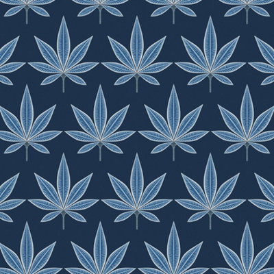 Galerie Mulberry Tree Blue Navy Palm Leaf Wallpaper Roll