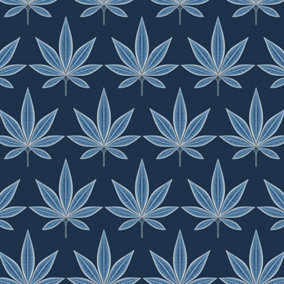 Galerie Mulberry Tree Blue Navy Palm Leaf Wallpaper Roll