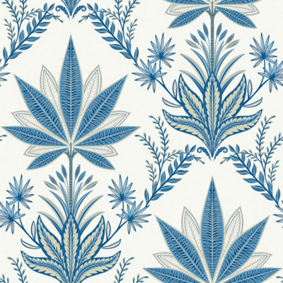 Galerie Mulberry Tree Blue Palm Leaf Wallpaper Roll