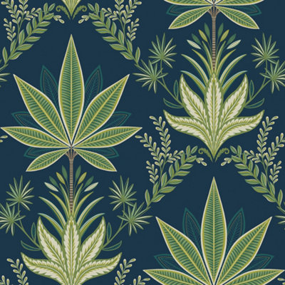 Galerie Mulberry Tree Blue Palm Leaf Wallpaper Roll