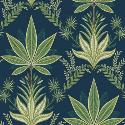 Galerie Mulberry Tree Blue Palm Leaf Wallpaper Roll