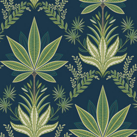 Galerie Mulberry Tree Blue Palm Leaf Wallpaper Roll