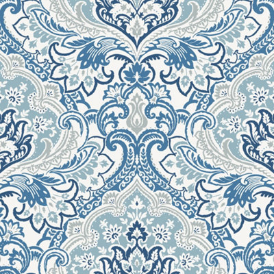Galerie Mulberry Tree Blue White Floral Damask Wallpaper Roll