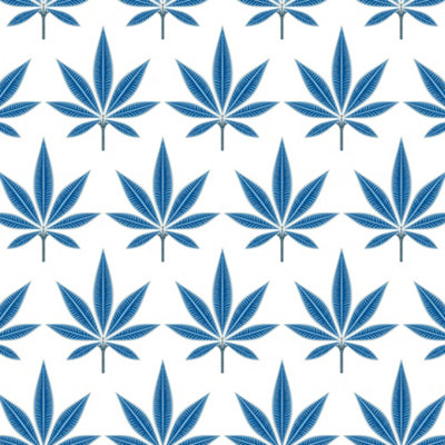 Galerie Mulberry Tree Blue White Palm Leaf Wallpaper Roll