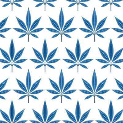 Galerie Mulberry Tree Blue White Palm Leaf Wallpaper Roll