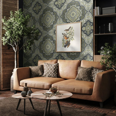 Galerie Mulberry Tree Green Floral Pattern Wallpaper Roll