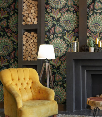 Galerie Mulberry Tree Green Multicoloured Floral Pattern A4 Wallpaper ...