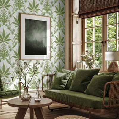 Galerie Mulberry Tree Green Palm Leaf Wallpaper Roll