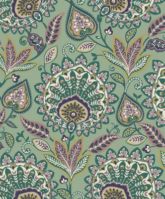 Galerie Mulberry Tree Green Pink Floral Pattern A4 Wallpaper Sample