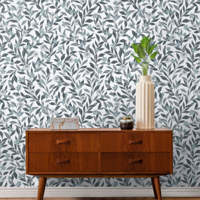 Galerie Mulberry Tree Grey Floral Leaf Wallpaper Roll