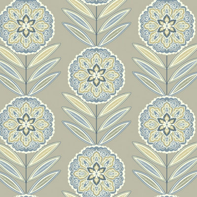 Galerie Mulberry Tree Grey Yellow Floral Wallpaper Roll DIY at B&Q