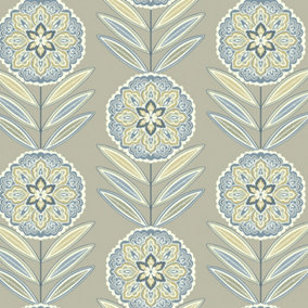 Galerie Mulberry Tree Grey Yellow Floral Wallpaper Roll
