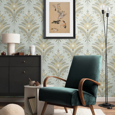 Galerie Mulberry Tree Light Blue Floral Leaf Wallpaper Roll