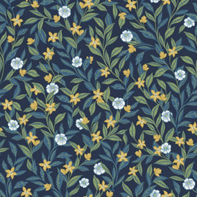 Galerie Mulberry Tree Navy Blue Floral Leaf Wallpaper Roll