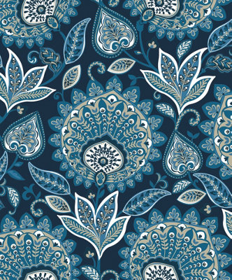 Galerie Mulberry Tree Navy Blue Floral Pattern A4 Wallpaper Sample