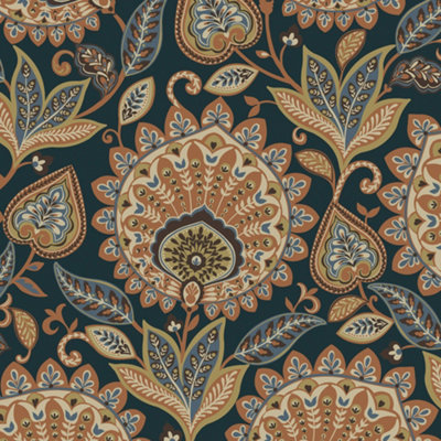 Galerie Mulberry Tree Orange Blue Floral Pattern Wallpaper Roll