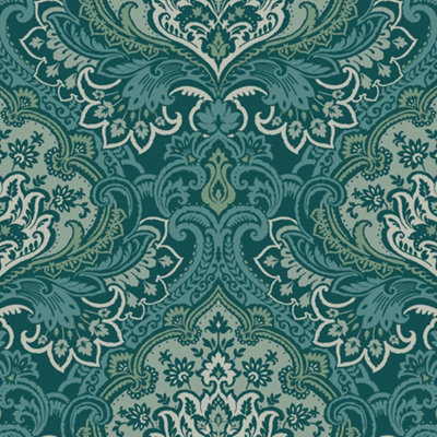 Galerie Mulberry Tree Teal Floral Damask Wallpaper Roll