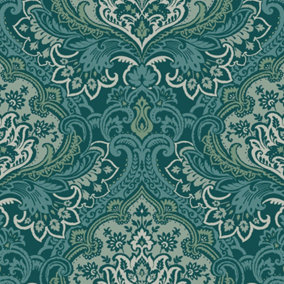 Galerie Mulberry Tree Teal Floral Damask Wallpaper Roll