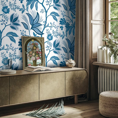 Galerie Mulberry Tree White Blue Tree Leaf Wallpaper Roll