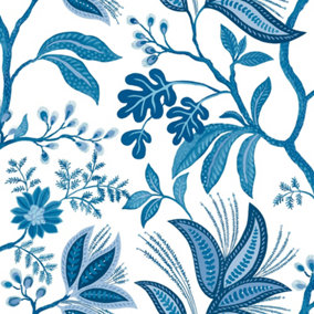 Galerie Mulberry Tree White Blue Tree Leaf Wallpaper Roll