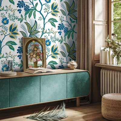Galerie Mulberry Tree White Multicoloured Tree Leaf Wallpaper Roll