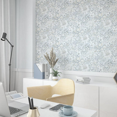 Galerie New Design Book Collection Grey Floral Texture Wallpaper Roll