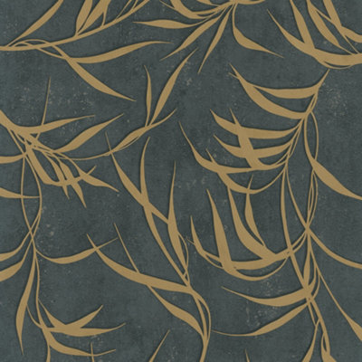 Galerie New Design Book Metallic Black/Gold Leaf Wallpaper Roll