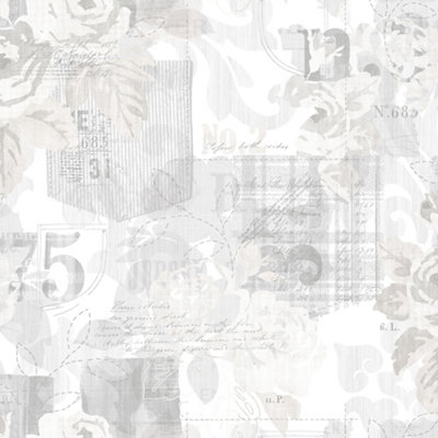 Galerie Nordic Elements Beige Floral Rose Patchwork Wallpaper Roll