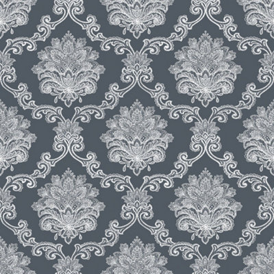 Galerie Nordic Elements Black La Dentelle Damask Wallpaper Roll