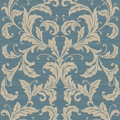 Galerie Nordic Elements Blue Embossed Linear Damask A4 Wallpaper Sample
