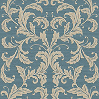 Galerie Nordic Elements Blue Embossed Linear Damask Wallpaper Roll